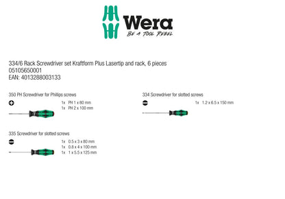 Wera Tools Kraftform Plus Lasertip Screwdriver Set w/ Rack, 6 Pieces