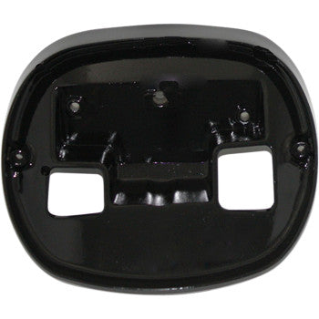 Black taillight base plate for a Harley-Davidson motorcycle.