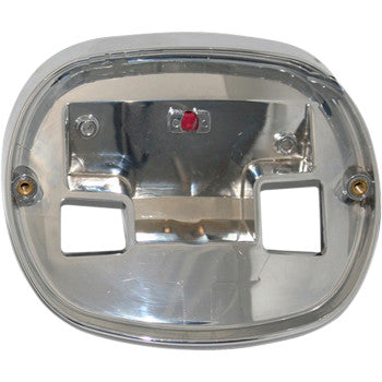 Chrome taillight base plate for a Harley-Davidson motorcycle.
