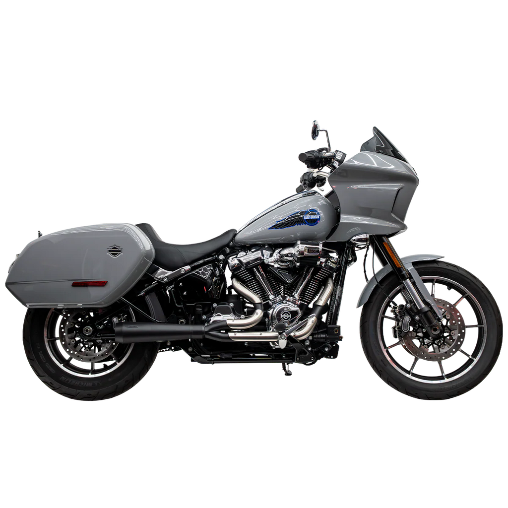Black w/ Stainless Heat Shields Assault 2 Into 1 Exhaust on M8 Softail