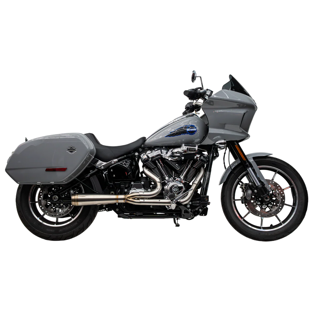Raw Stainless Assault 2 Into 1 Exhaust on M8 Softail