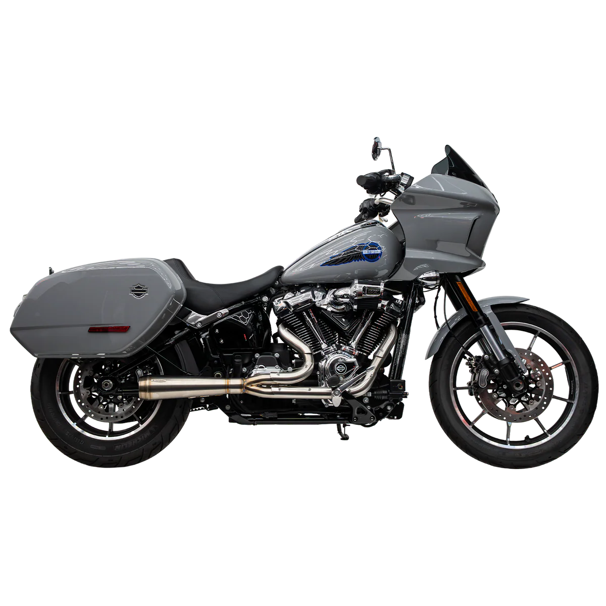 Raw Stainless Assault 2 Into 1 Exhaust on M8 Softail