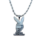 Kruesi Originals Stunt Bunny pendant on a 24" rope chain featured in a Sterling Silver Plated finish.