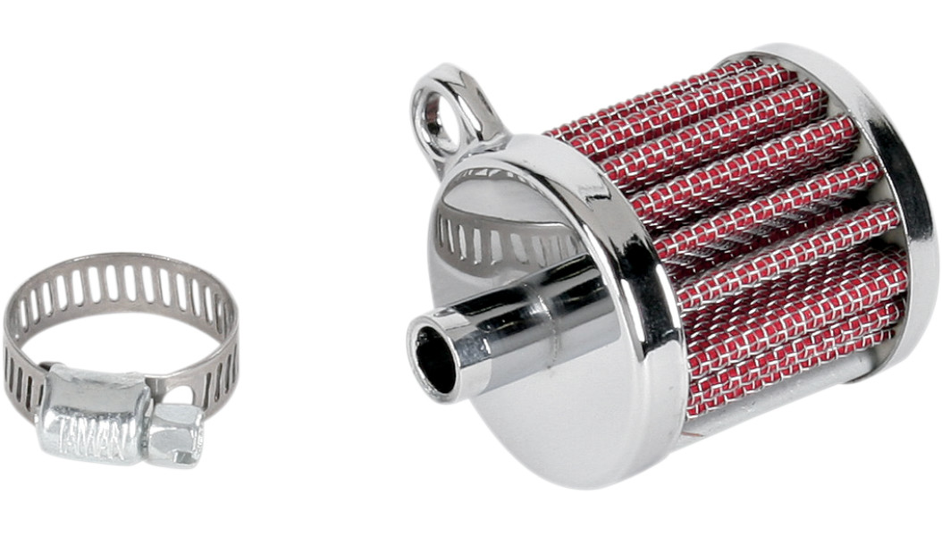 Drag Specialties 2110-0322 Mini Crankcase Vent Filter with chrome end caps and red washable filter media