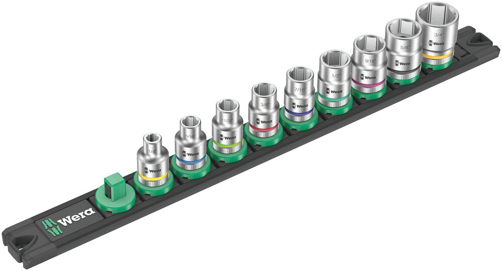 Wera Tools Zyklop Socket Set w/ Magnetic Socket Rail, 3/8" Drive, Imperial, 9 Pieces